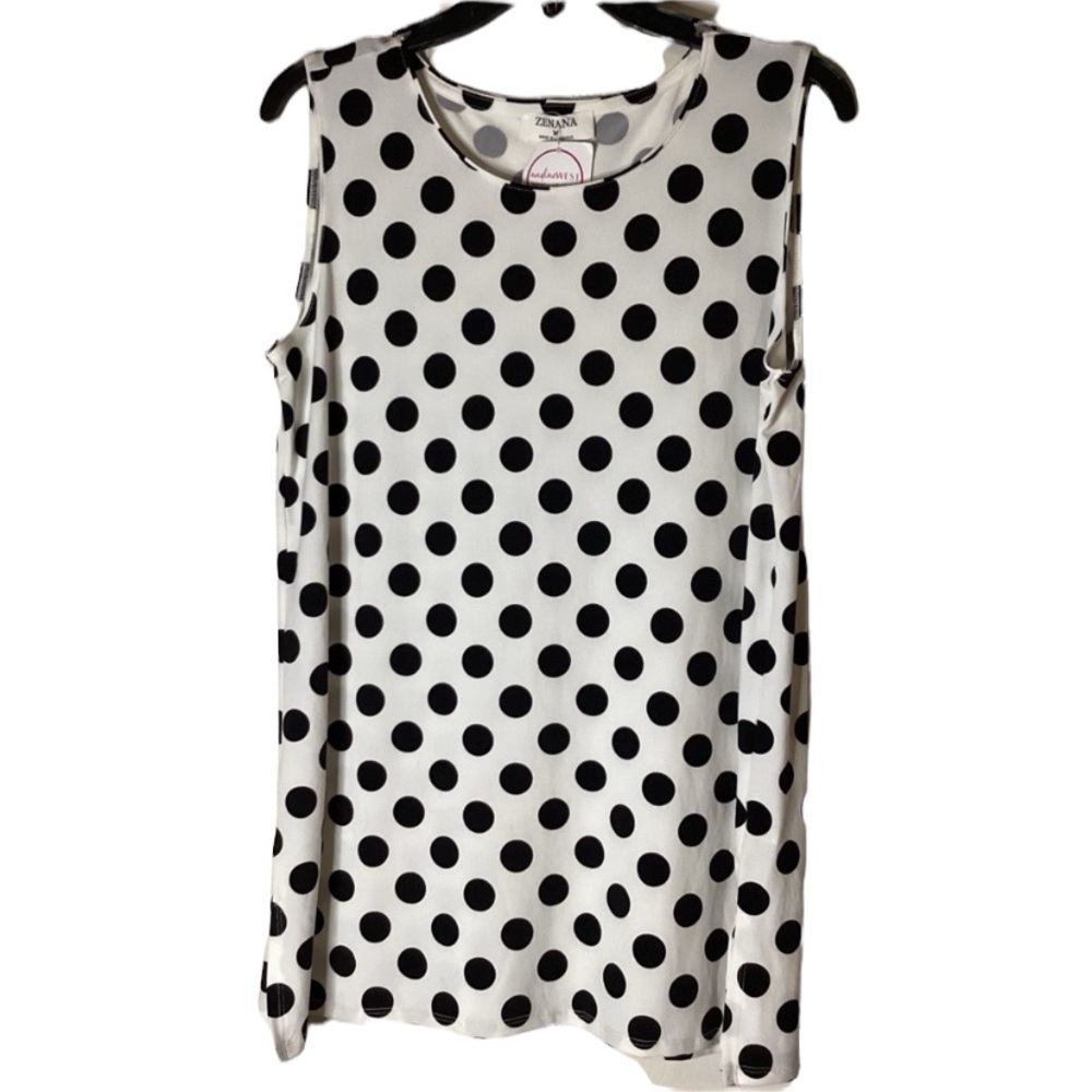 NWT Zenana White / Black Polka Dot Sleeveless Blouse